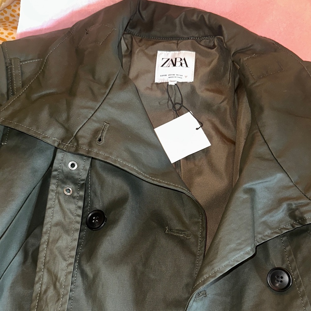 Zara Olive Double-Breasted Coat